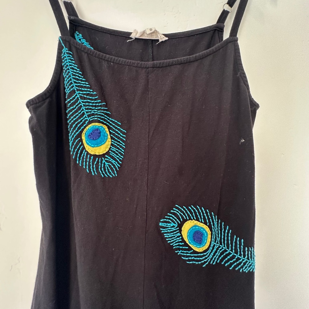 Synergy Organic Onesie Crop Wide Leg Embroidered Peacock feathers